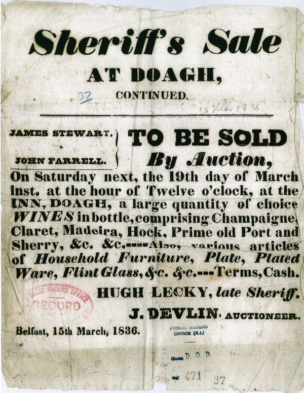 Sale of items from Farrell’s inn