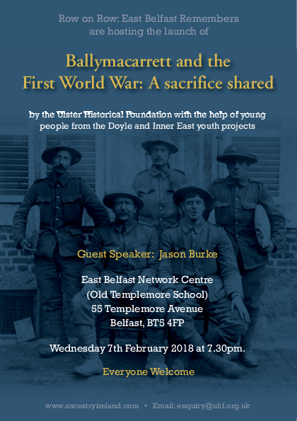 Ballymacarrett and the First World War Book Launch Flyer