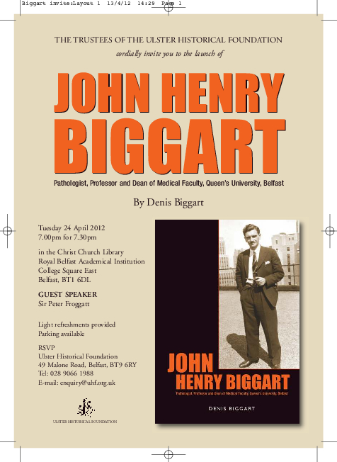 John Henry Biggart Book Launch Flyer