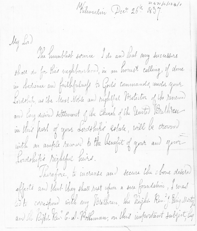 Letter from Rev Zula to the Marquis of Downshire, requesting an extension of the lease, December 26th
1837 (1)