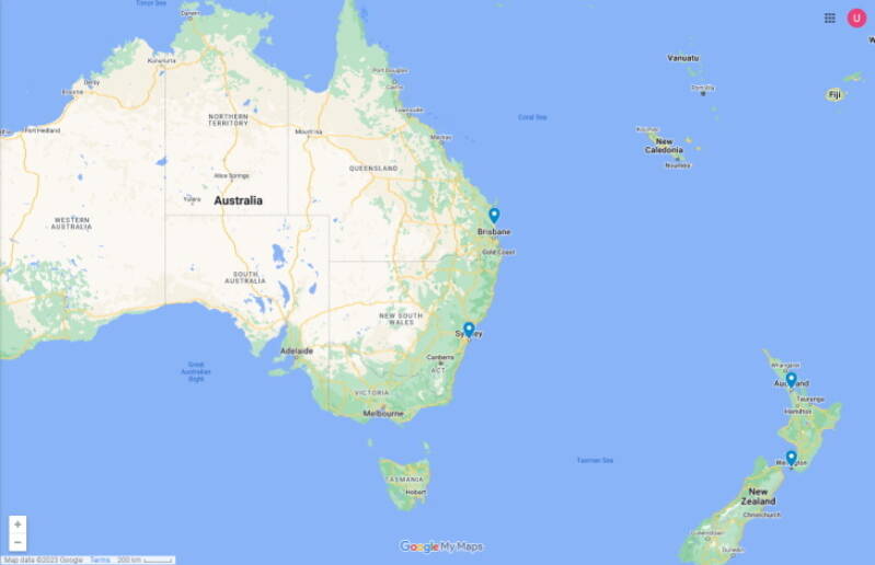 Aus and NZ tour map 2024