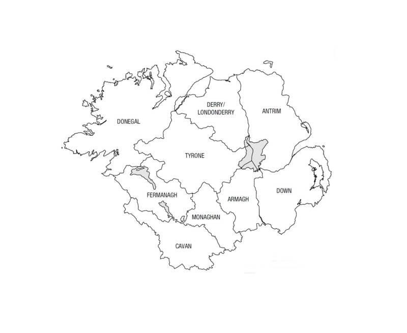 Map of Ulster counties with white border
